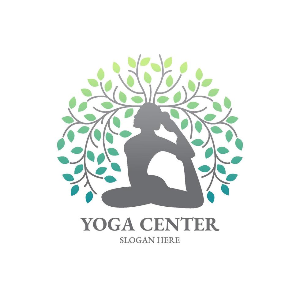 yoga pose met bladeren logo-ontwerp vector