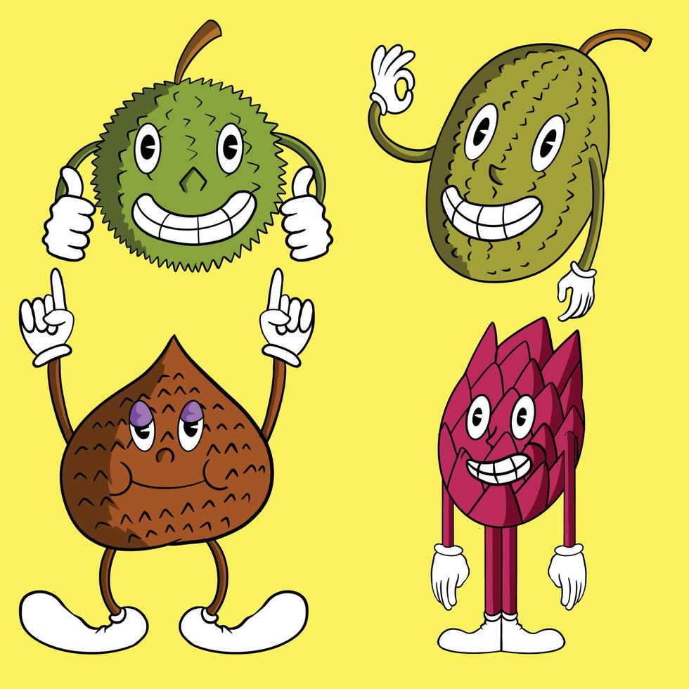 grappige doodle fruitkarakters cartoon vector