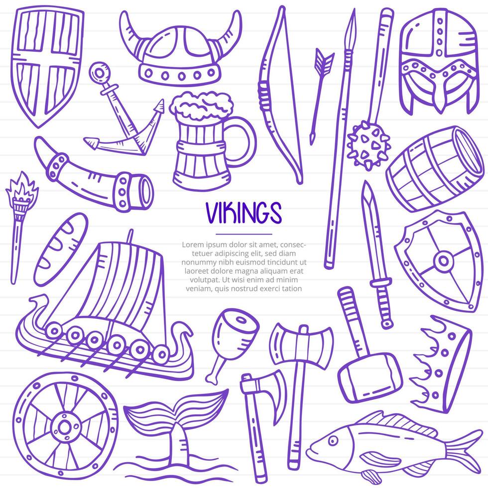 Vikingen met doodle-stijl voor sjabloon van banners, flyer, boeken en tijdschriftomslag vector