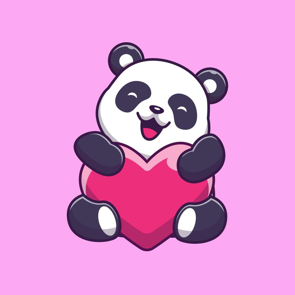 schattige panda liefde cartoon vector pictogram illustratie te houden. dierlijke natuur pictogram concept geïsoleerde premium vector. platte cartoonstijl