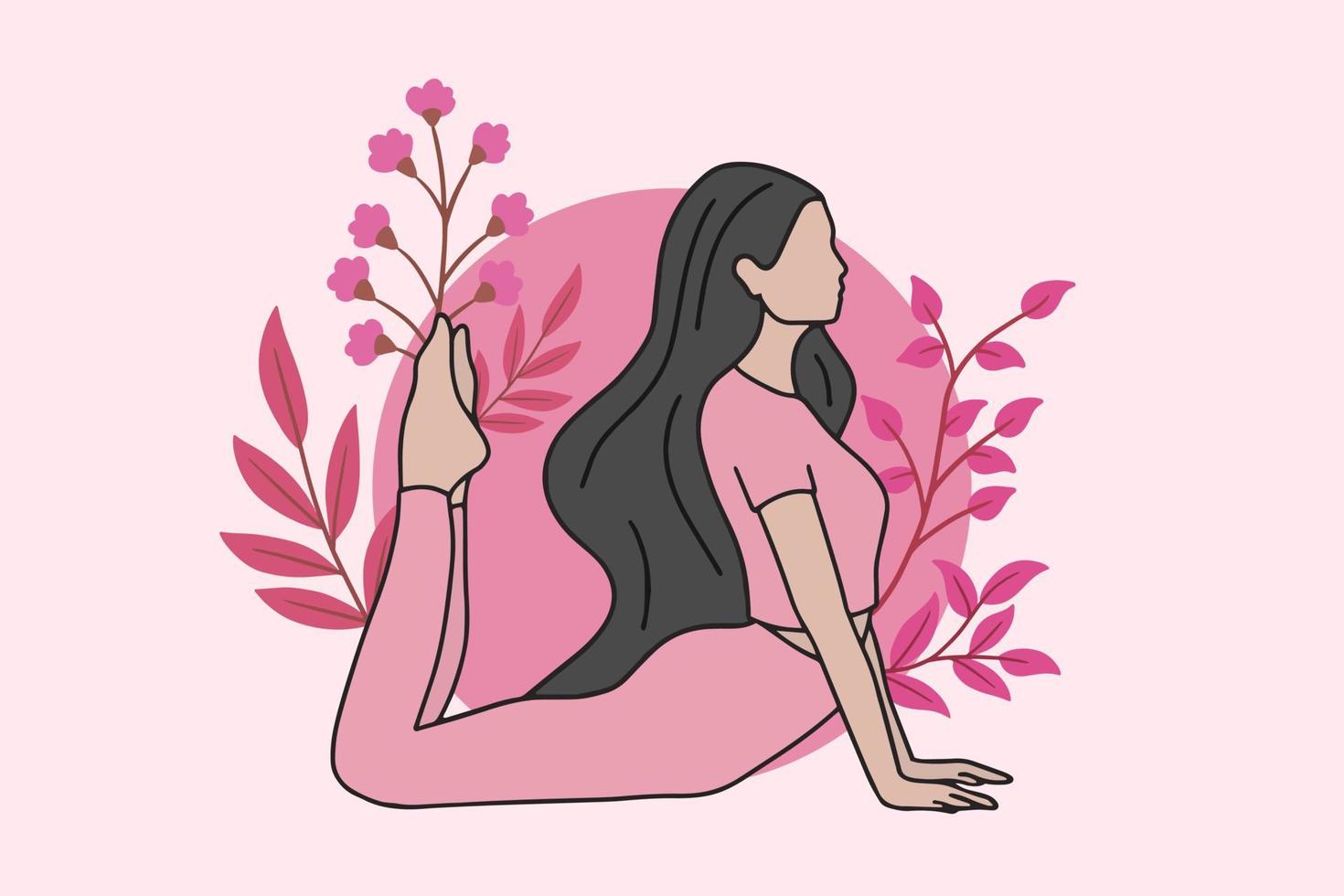 vrouw mediteren in vreedzame yoga en gezonde levensstijl meditatie mensen poseren spiritueel ontspannen plat cartoon design vector