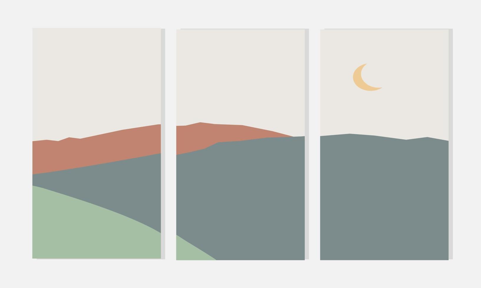 set van abstracte minimalistische esthetische posters achtergronden met bergen en zeelandschap vector