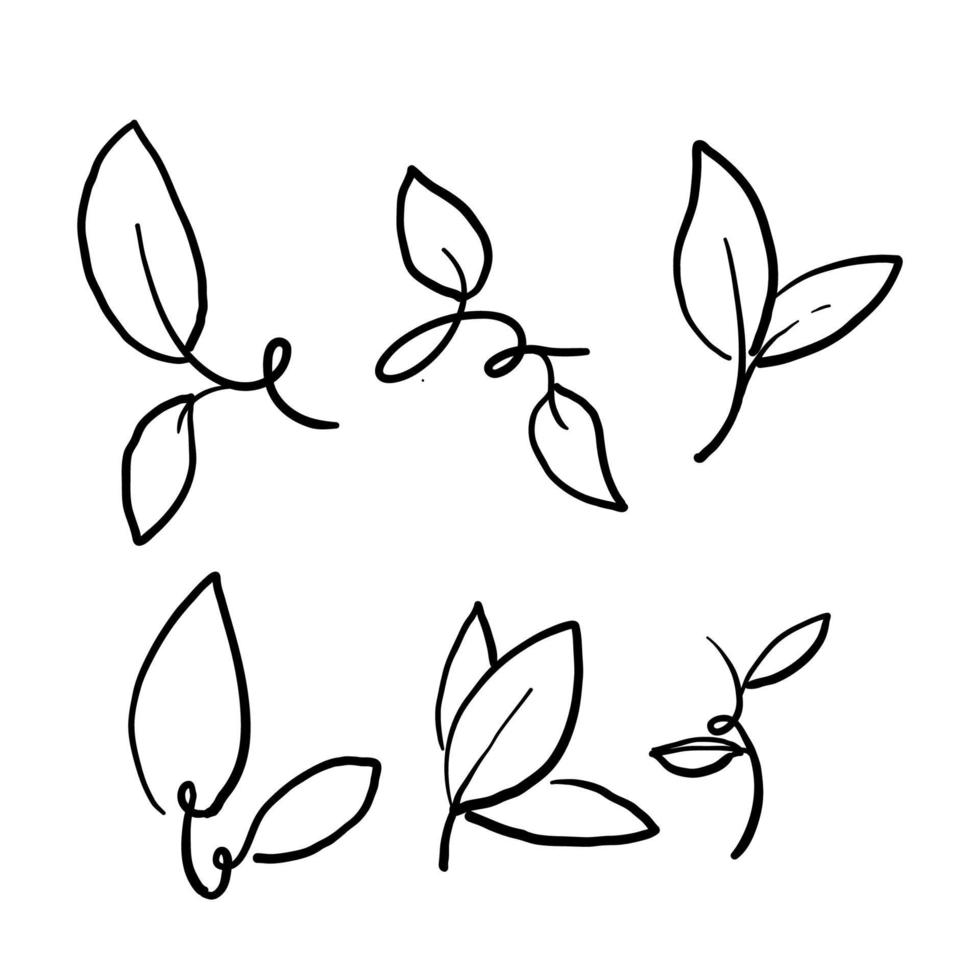 hand getekende eco set zwarte lijn blad pictogrammen op witte achtergrond doodle vector