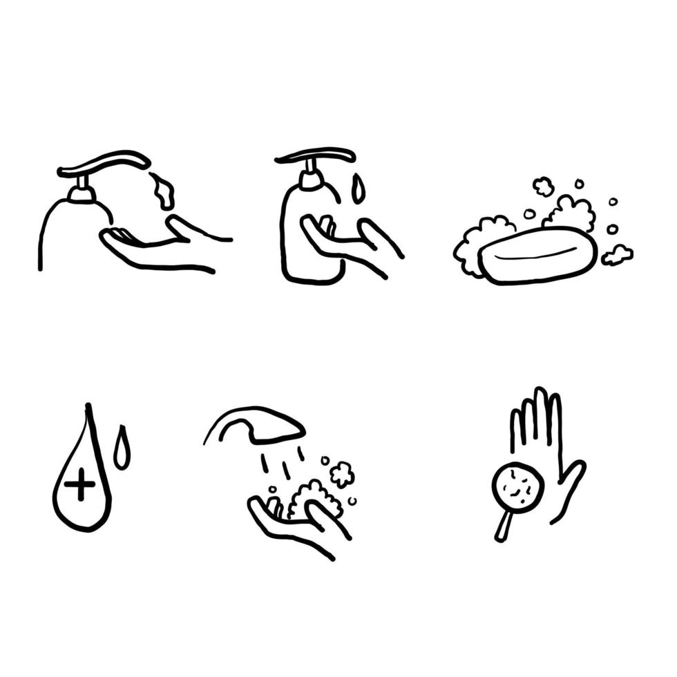doodle handen wassen gerelateerde pictogram. bevat iconen zoals wasinstructie, antiseptisch, zeep handgetekende geïsoleerde stijl vector