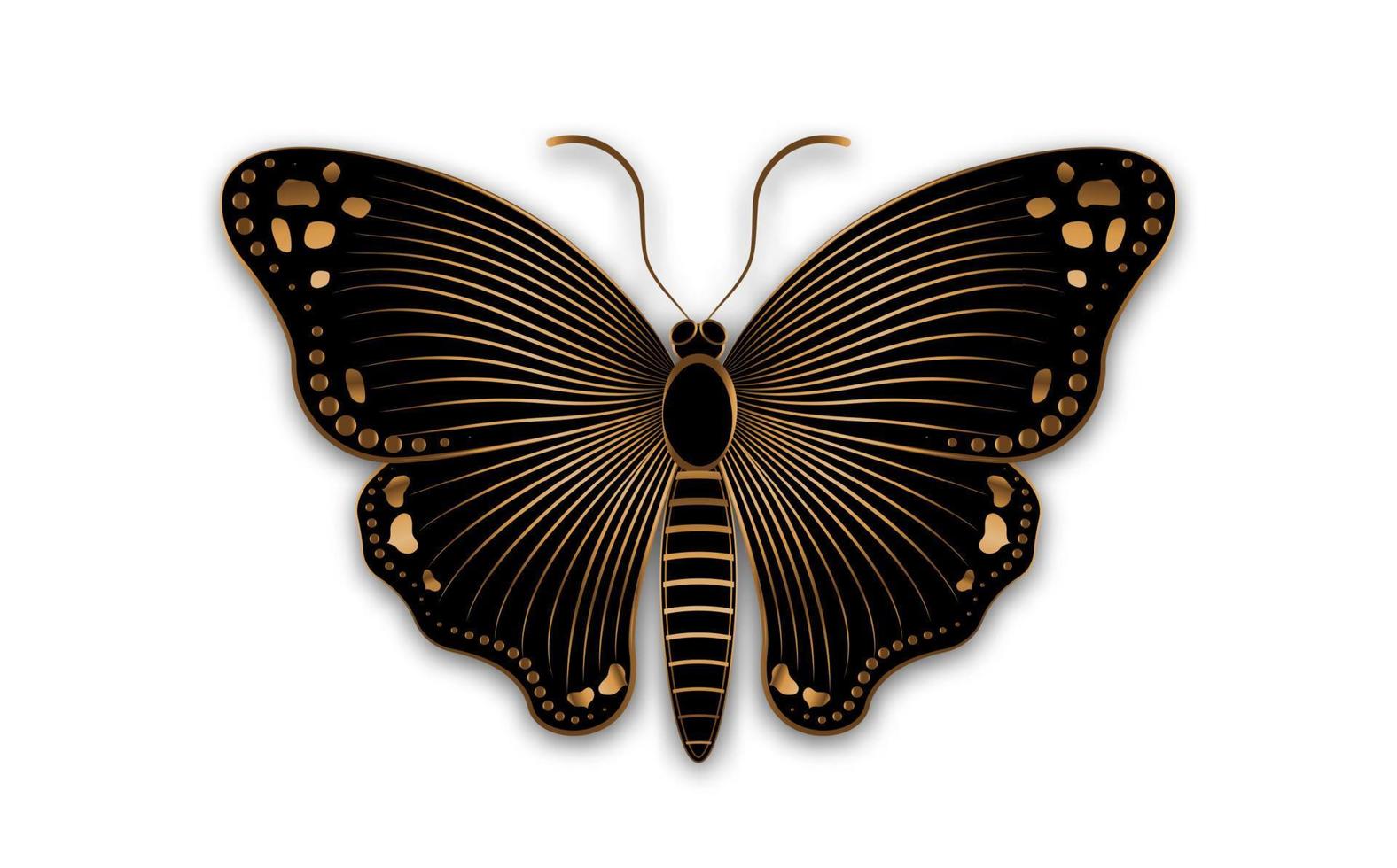 gouden luxe decoratieve vlinder slogan met zwarte vlinder logo sjabloon illustratie. vectorontwerp voor mode-, poster- en kaartafdrukken, bedrijf, sieraden, geïsoleerd op een witte achtergrond vector