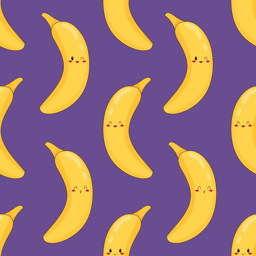 naadloze patroon van schattige kawaii banaan. fruitprint met verschillende emoties van banaan. platte vectorillustratie. vector