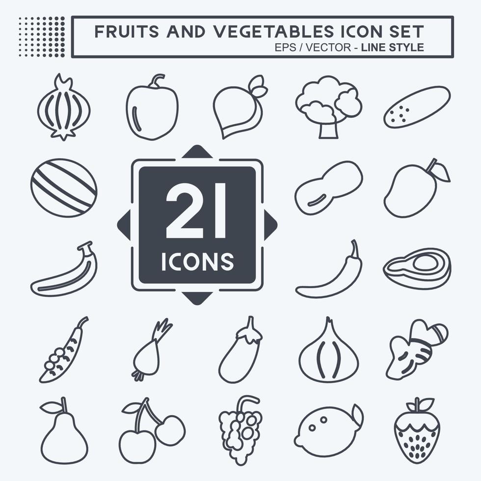 groenten en fruit pictogrammenset in trendy lijnstijl geïsoleerd op zachte blauwe achtergrond vector