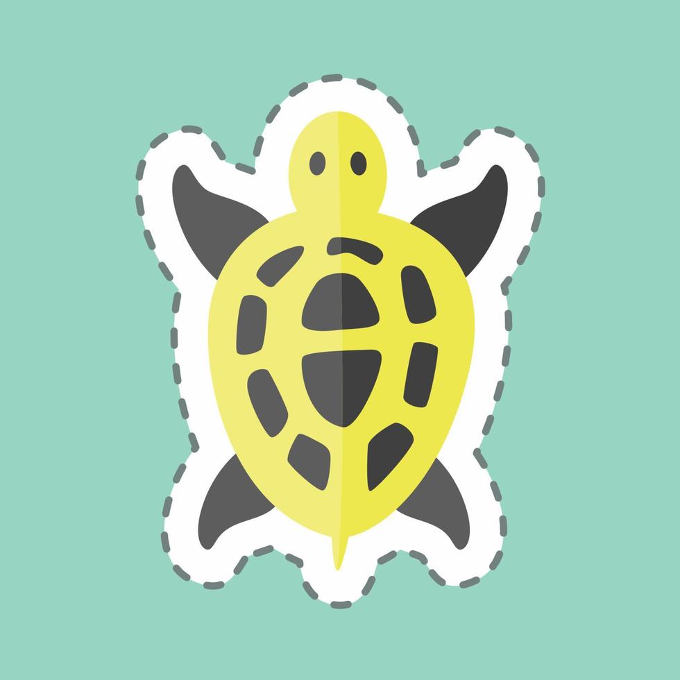 huisdier schildpad sticker in trendy lijn gesneden geïsoleerd op blauwe achtergrond vector