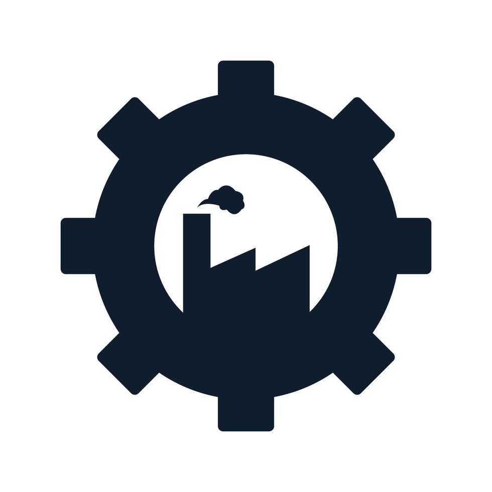 versnelling met fabriek silhouet moderne logo vector pictogram illustratie