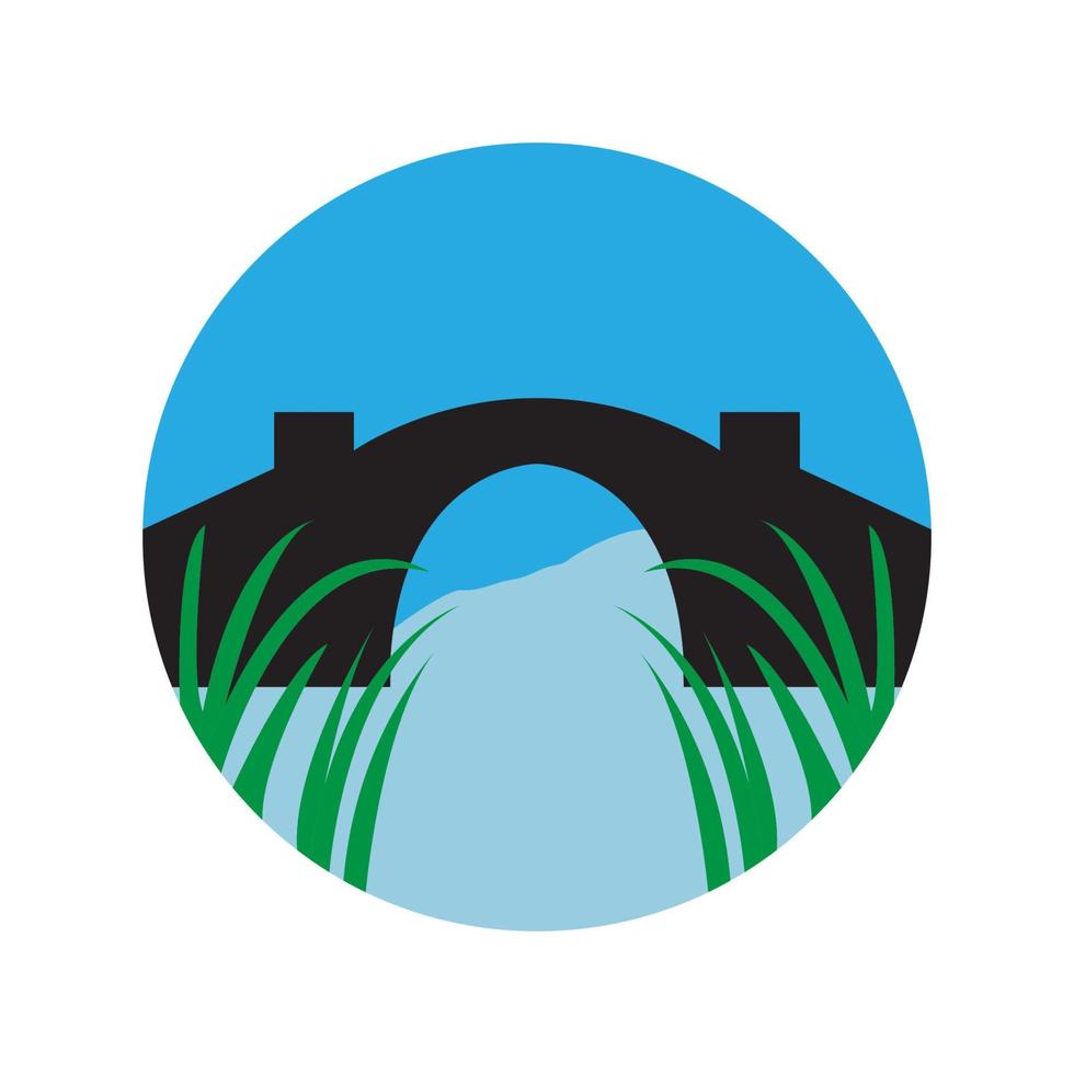 dorp kleine brug met gras logo symbool pictogram vector grafisch ontwerp illustratie idee creatief