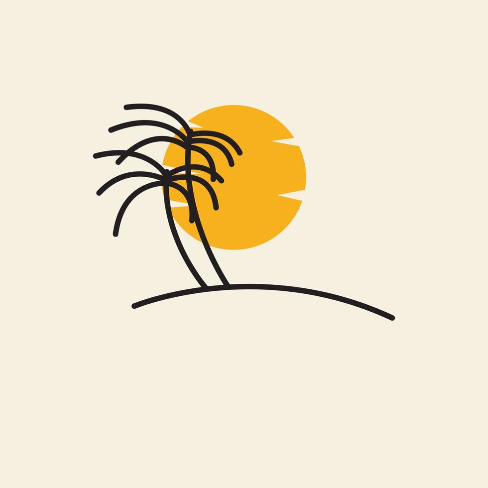 kokospalmen met zonsondergang strand vakantie vintage logo symbool pictogram vector grafisch ontwerp illustratie idee creatief