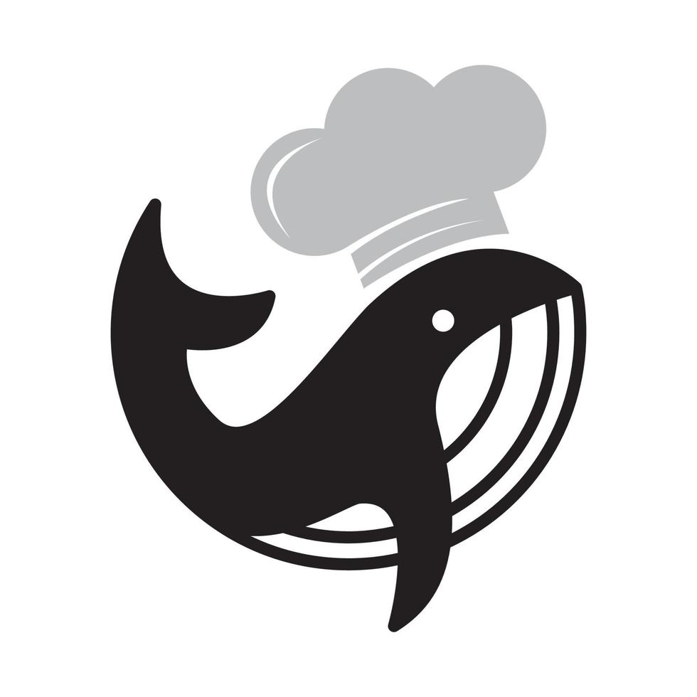 walvis met chef-kok logo vector symbool pictogram ontwerp illustratie