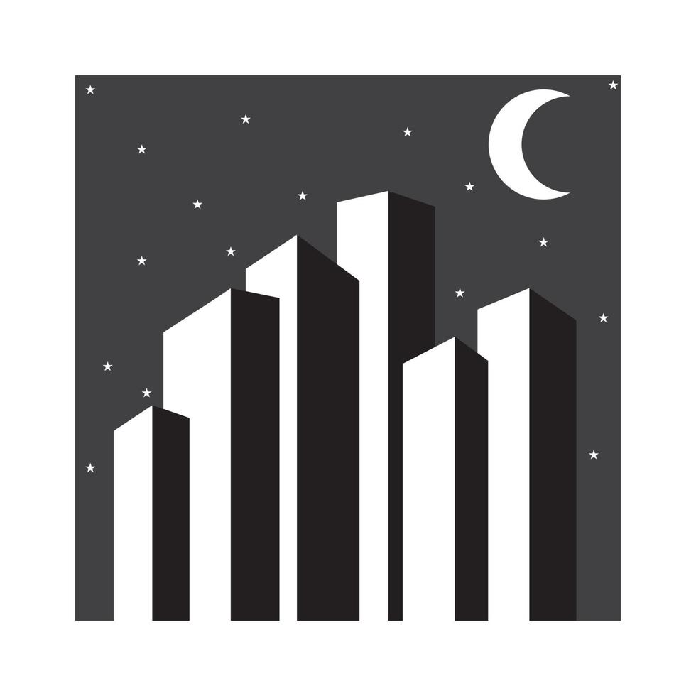 gebouw wolkenkrabber met nacht logo vector symbool pictogram ontwerp grafische afbeelding
