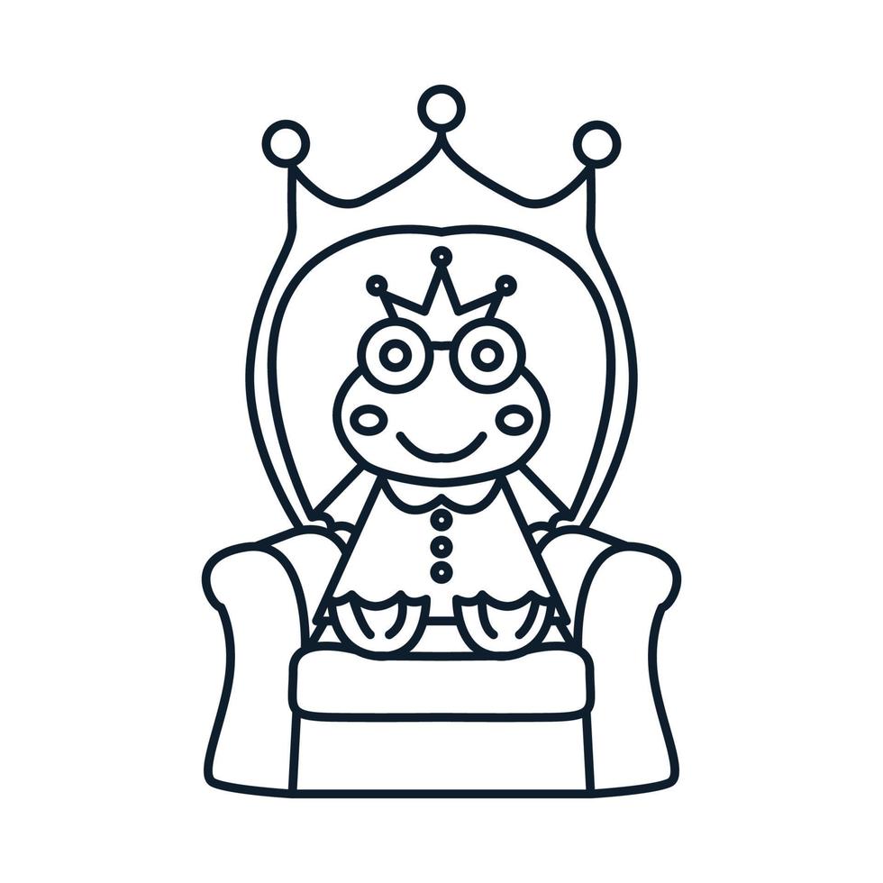 kikker of pad met kroon lijn schattige cartoon logo pictogram vectorillustratie vector