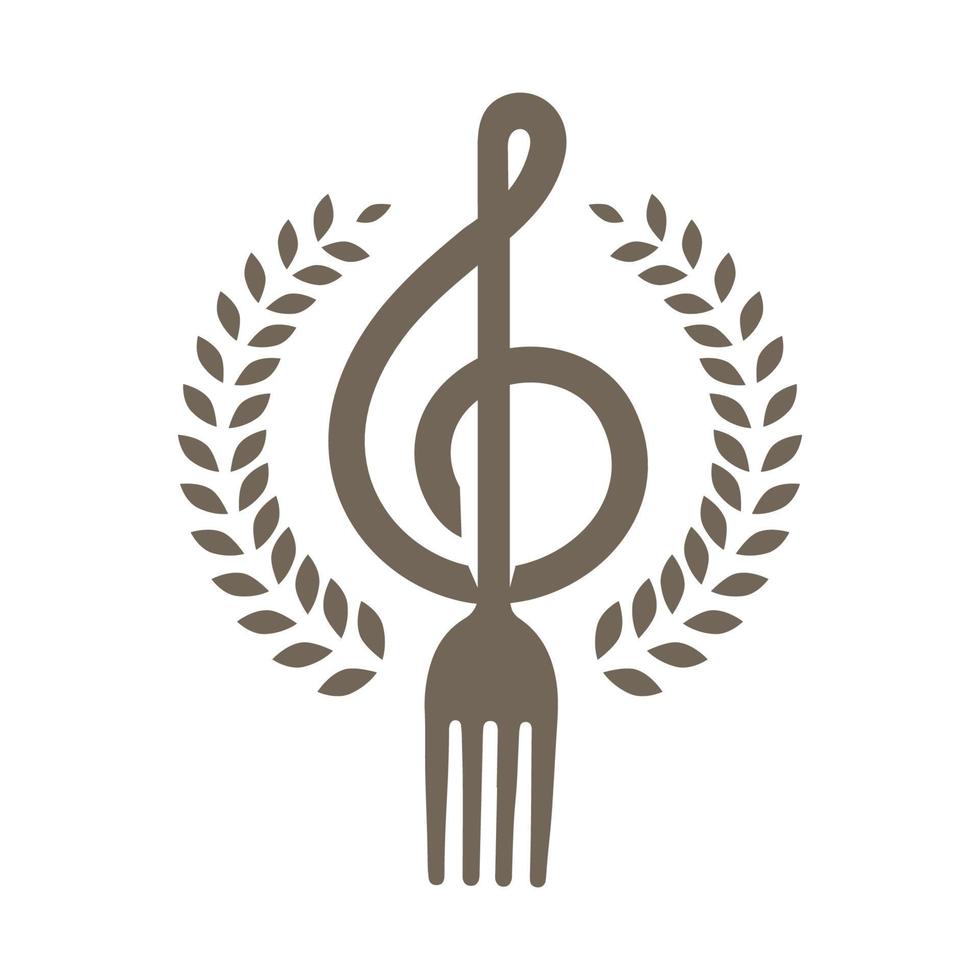 muzieknoot met vork restaurant logo vector symbool pictogram ontwerp illustratie