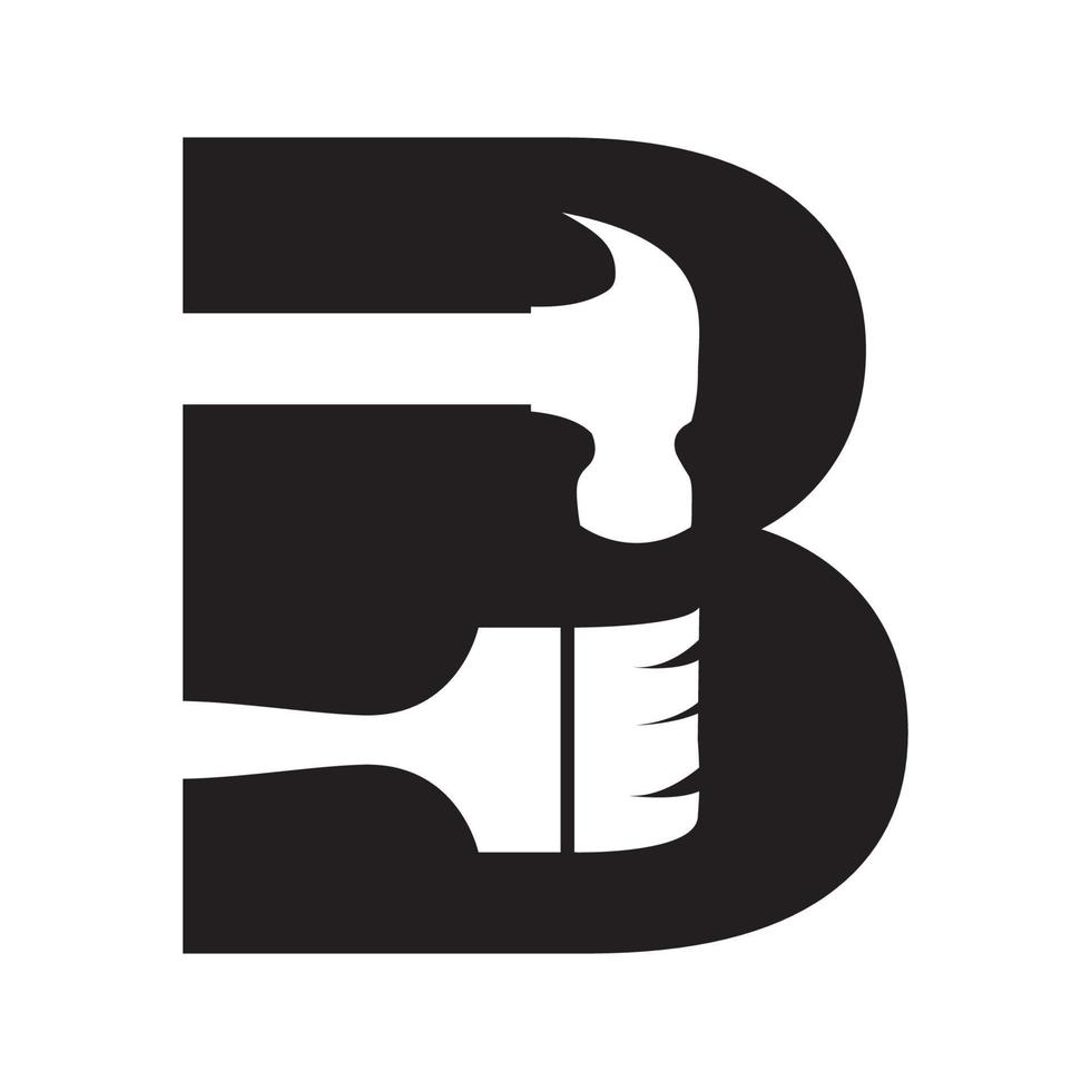 letter b met hamer en borstel logo symbool pictogram vector grafisch ontwerp illustratie idee creatief