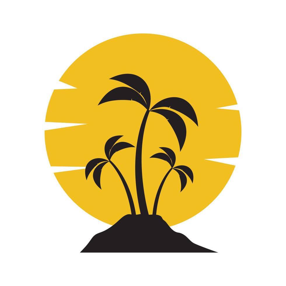 palm- of kokospalmen met zonsondergang logo vector symbool pictogram ontwerp illustratie