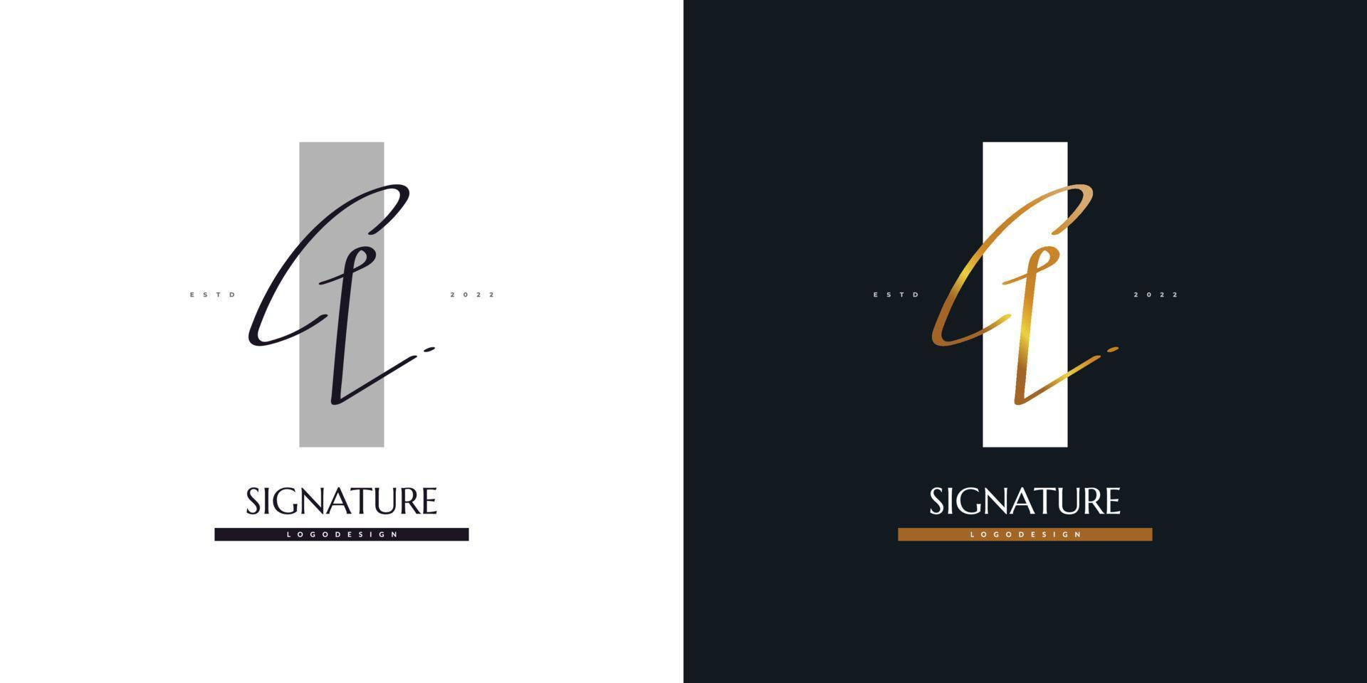 eerste cl-logo-ontwerp met elegante gouden handschriftstijl. cl handtekening logo of symbool vector