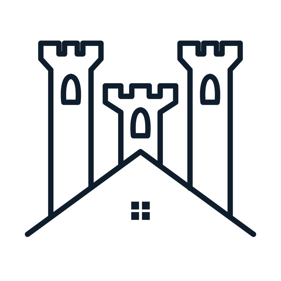 kasteel met huis of huis lijn overzicht logo vector pictogram illustratie