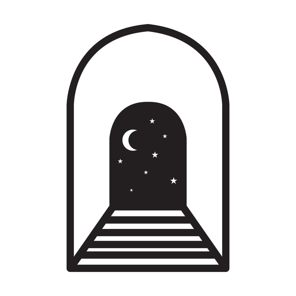 lijnen tunnels met nacht maan logo vector symbool pictogram ontwerp illustratie
