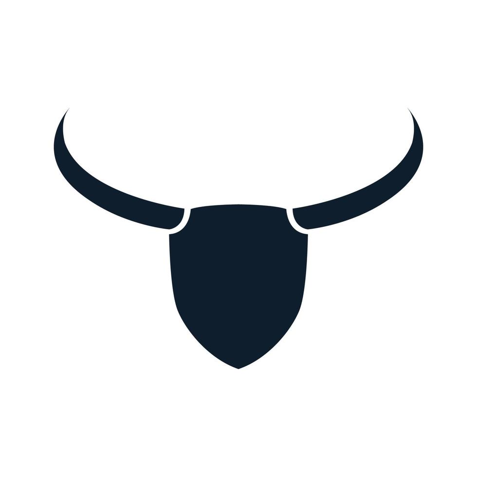 hoorn koe of stier of bizon of buffel met schild bewaker silhouet logo vector illustratie ontwerp