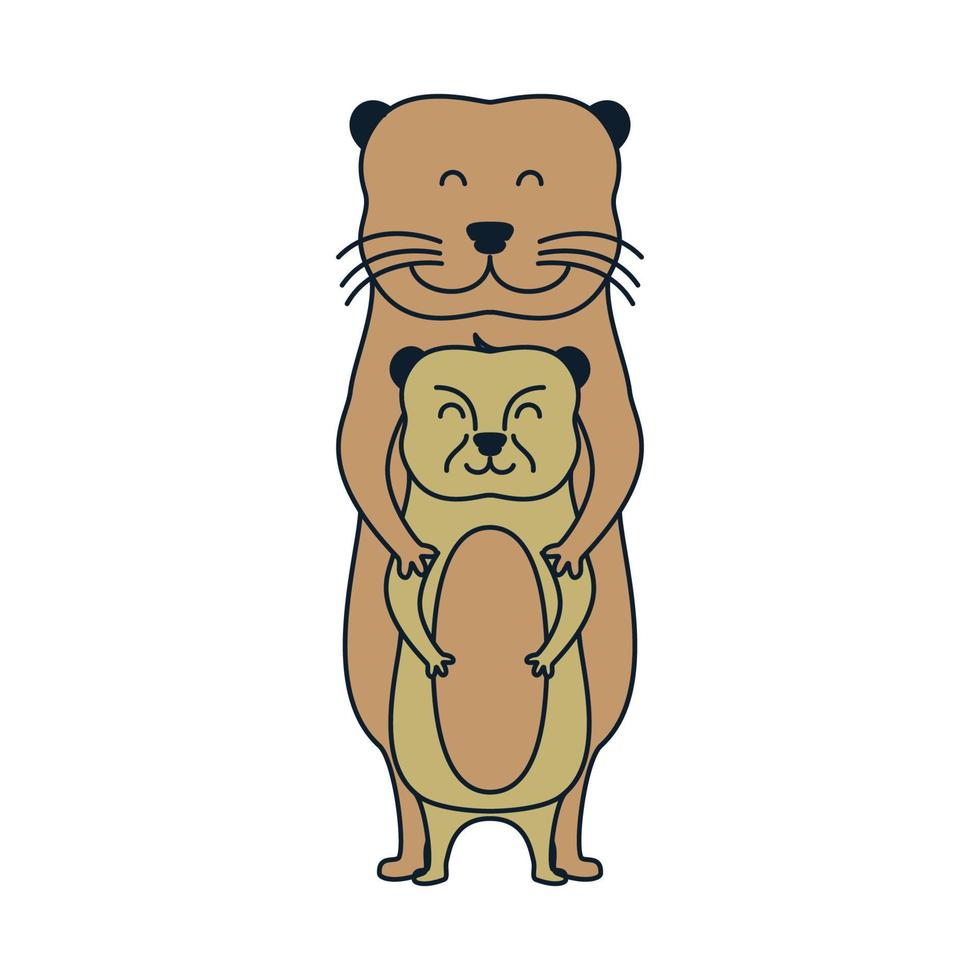 otter met familie schattig cartoon logo vector illustratie ontwerp