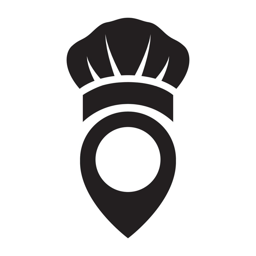 chef-kok hoed met pin kaart locatie logo symbool vector pictogram illustratie grafisch ontwerp