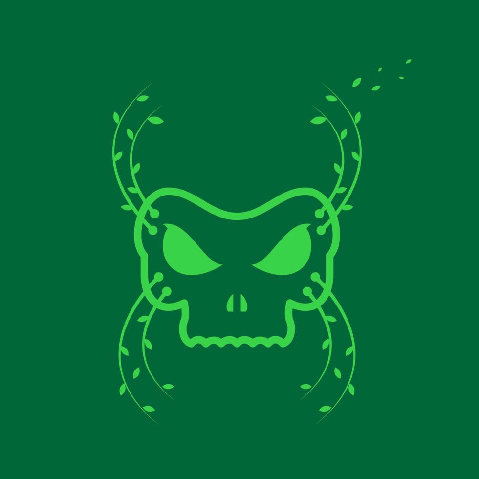 groene schedel met blad logo ontwerp vector grafisch symbool pictogram teken illustratie creatief idee