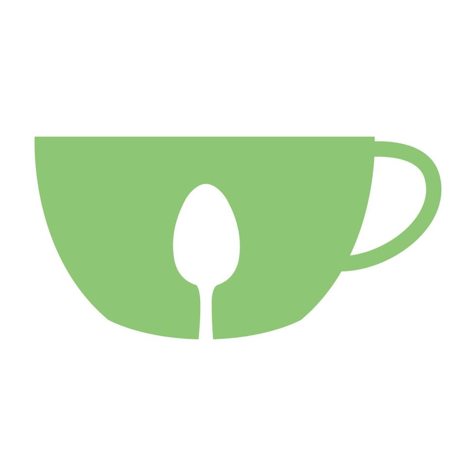 kleurrijke groene thee beker met lepel logo vector pictogram illustratie ontwerp