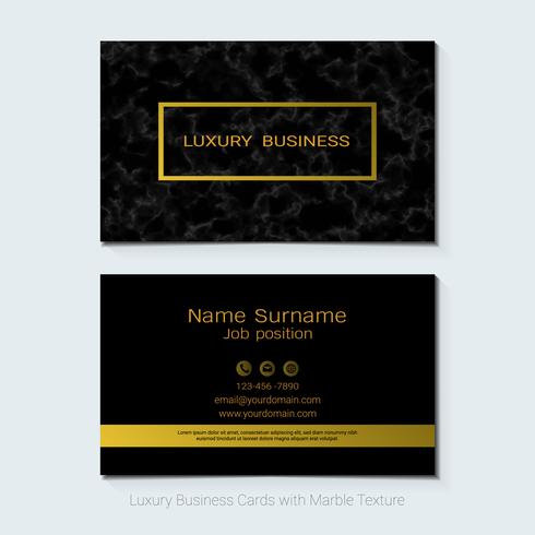 Luxe visitekaartjes vector sjabloon, banner en dekking met marmeren textuur en gouden folie details.