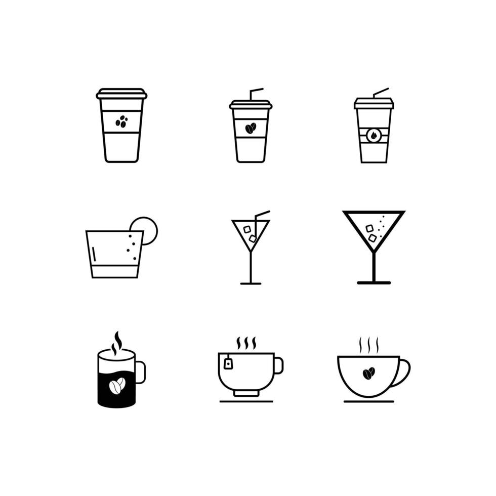 koffiekopje en drankje pictogrammen instellen vector design.