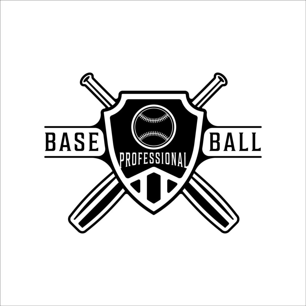 honkbal logo vintage vector illustratie sjabloon pictogram grafisch ontwerp. bal en vleermuis retro embleem sport silhouet voor professionele club en academie met badge schild typografie