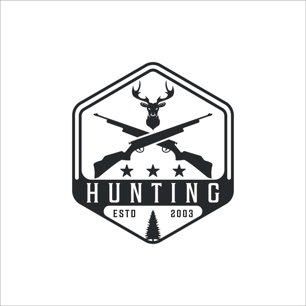 pistool geweer en herten logo vintage vector illustratie sjabloon pictogram grafisch ontwerp.