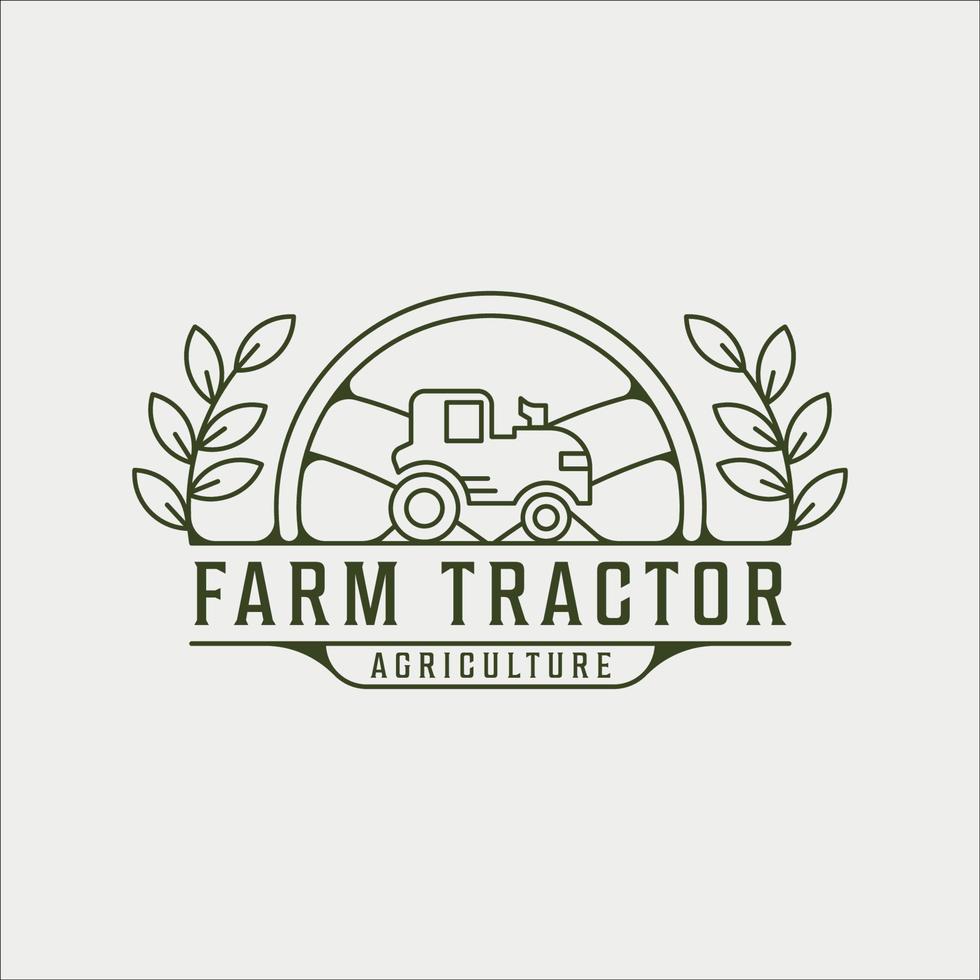 boerderij trekker logo lijn kunst vintage vector illustratie sjabloon pictogram grafisch ontwerp. landbouw landschapsmening met badge retro