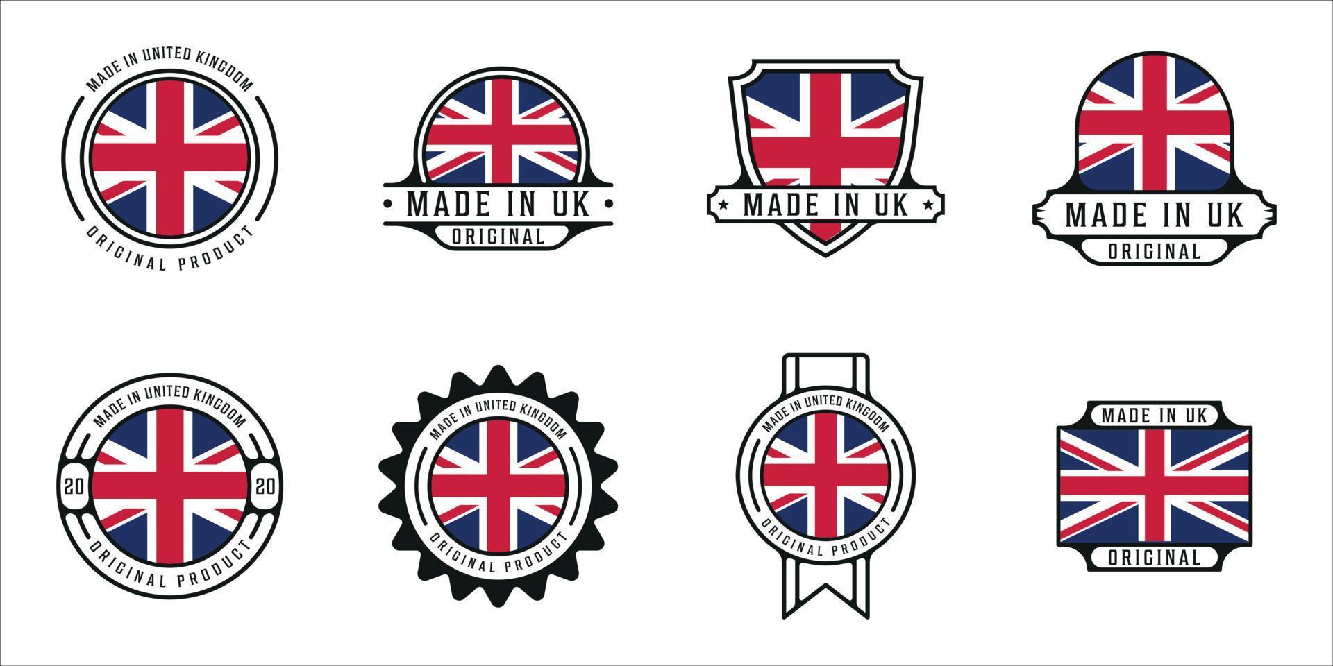 set gemaakt in het Verenigd Koninkrijk logo overzicht vector illustratie sjabloon pictogram grafisch ontwerp. bundelverzameling van vlaggenland met verschillende badges en typografie