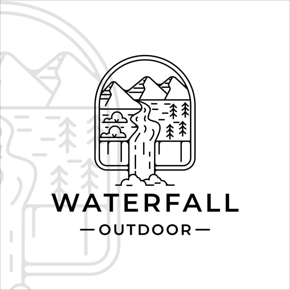 waterval buiten logo lijn kunst vector illustratie sjabloon pictogram grafisch ontwerp. eenvoudig minimalistisch van natuur- en avontuurlogo met badge-embleem