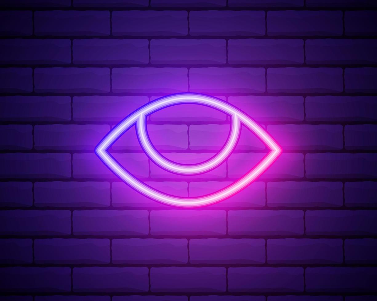 oog neon icoon. elementen van media, druk op set. eenvoudig pictogram voor websites, webdesign, mobiele app, info graphics geïsoleerd op bakstenen muur achtergrond. vector