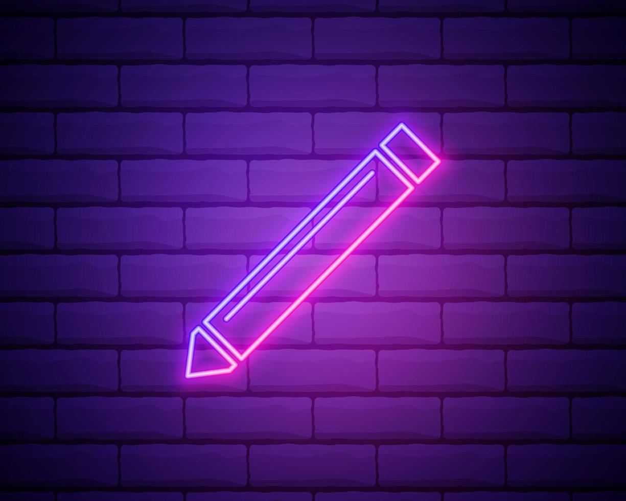 een pen overzicht icoon. elementen van het onderwijs in neon stijliconen. eenvoudig pictogram voor websites, webdesign, mobiele app, info-afbeeldingen geïsoleerd op bakstenen muur vector