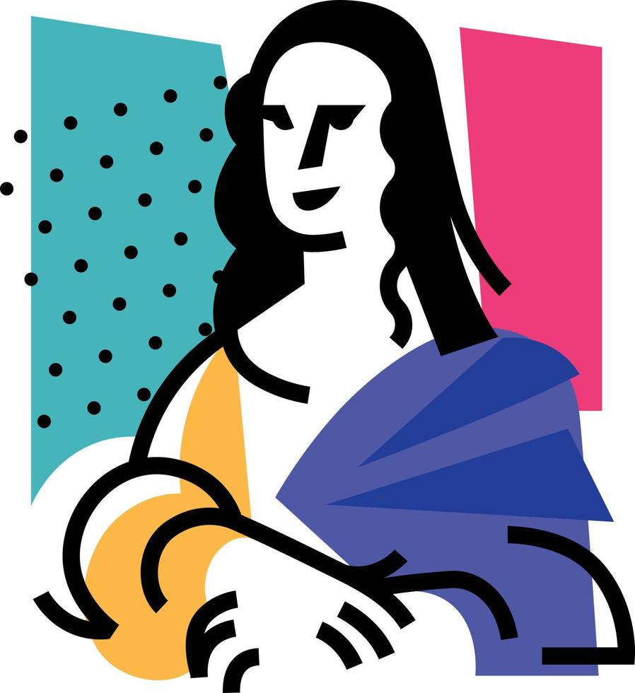 illustratie van de mona lisa. icoon van gioconda, de kunstenaar leonardo davinci. logo van een beroemd werk, interpretatie. platte vectorillustratie. logo voor schoonheidssalon, studio. abstracte afbeelding. vector