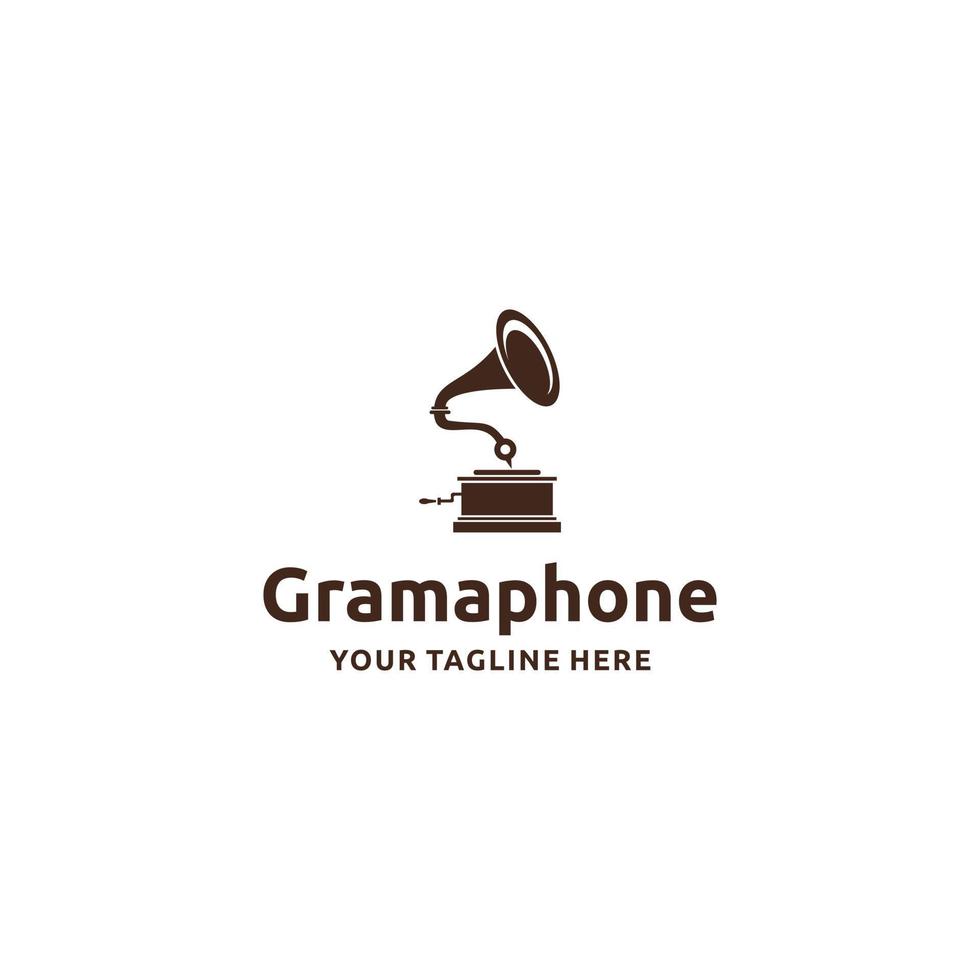 grammofoon met platenspeler en buis. fonograaf voor vinylplaten. vintage stijl logo of label. platenspeler icoon. muziek concept. vector silhouet illustratie