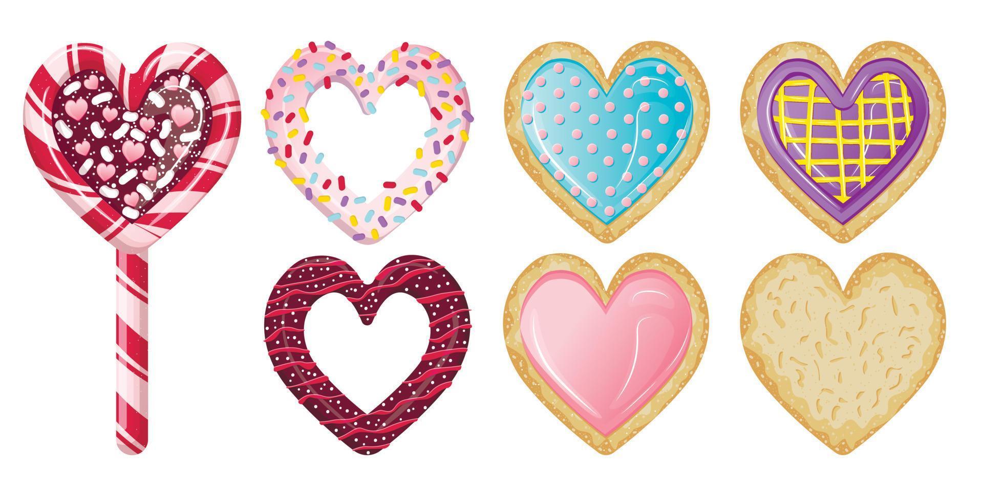 verzameling schattige smakelijke desserts in de vorm van harten voor valentijnsdag. vector