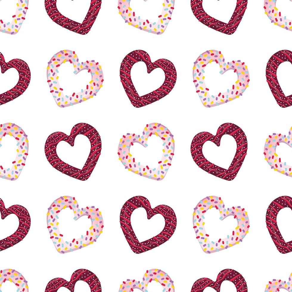 naadloos patroon met boterkoekjes in de vorm van harten. kant en klare print met snoep en desserts in glazuur. vector