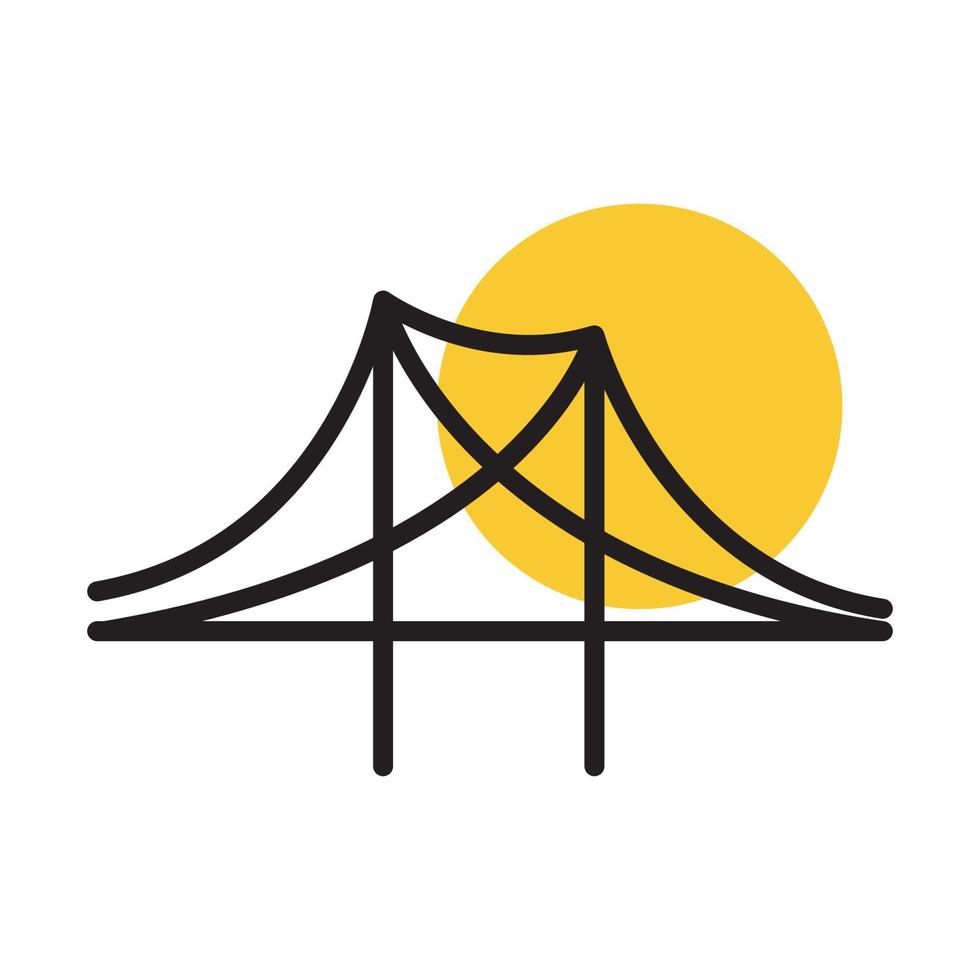 kunst lijnen brug met zonsondergang logo vector symbool pictogram ontwerp grafische afbeelding