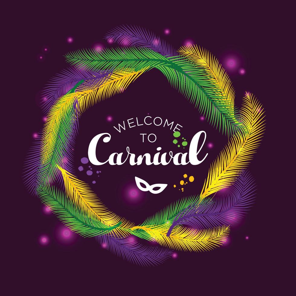 illustratie van carnaval mardi gras met veelkleurige veren. vector