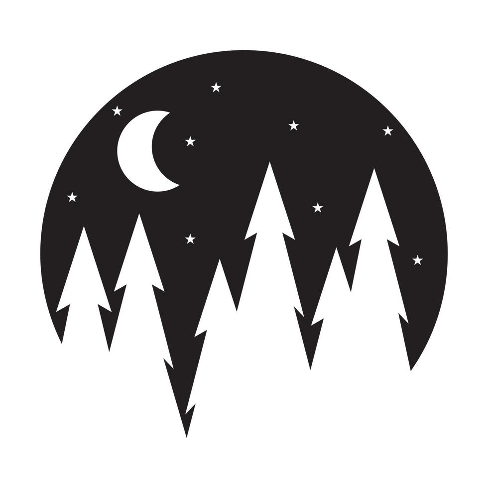 pijnbomen met maan nacht logo vector symbool pictogram ontwerp grafische afbeelding