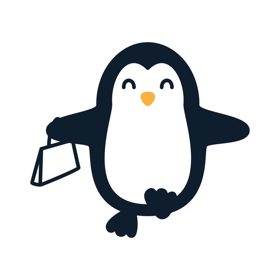 pinguïn met winkelen schattig logo vectorillustratie vector