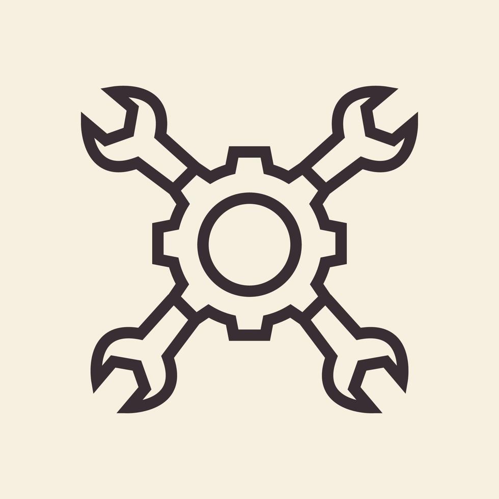 lijn kruis moersleutel met versnelling logo symbool pictogram vector grafisch ontwerp illustratie idee creatief