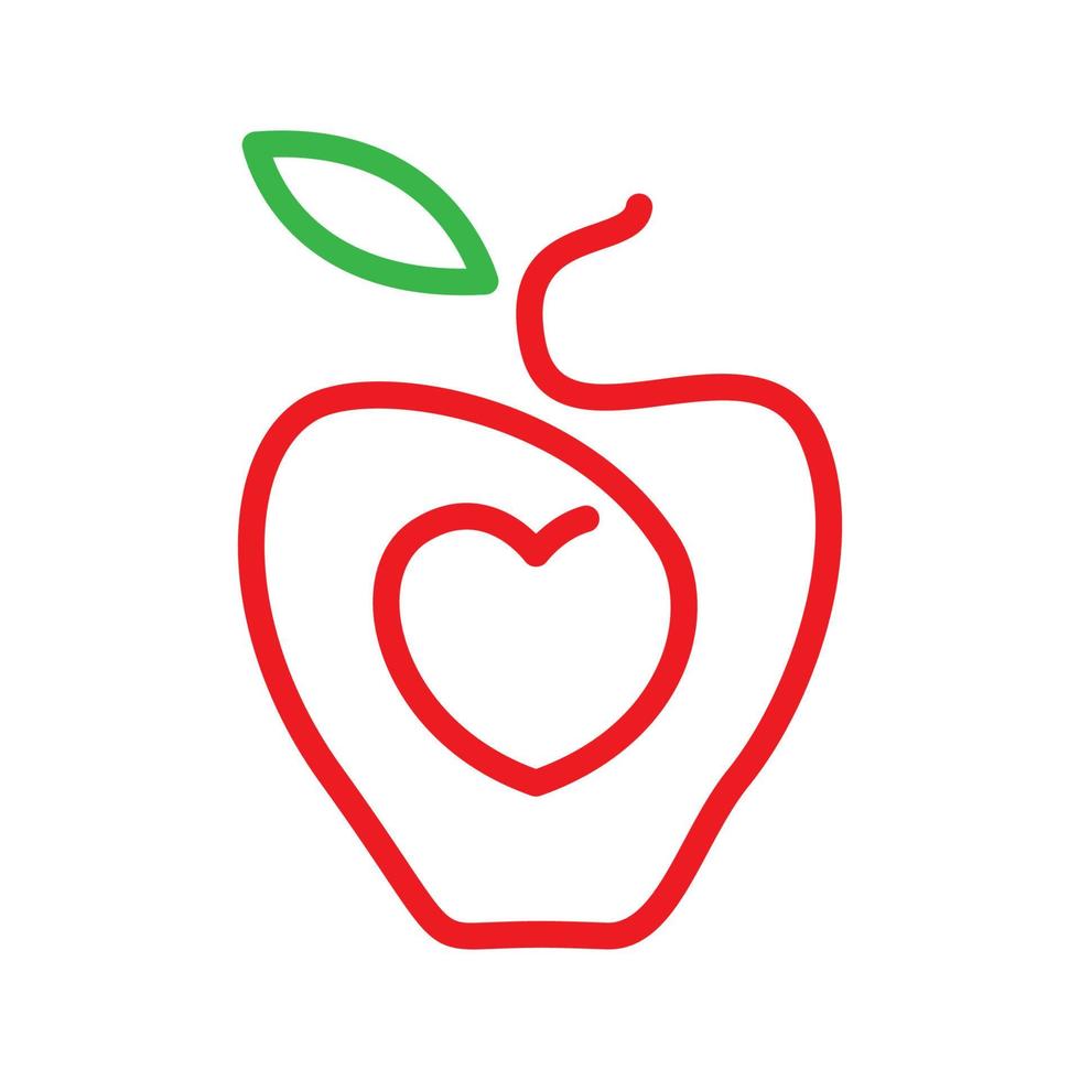 appel fruit lijntekeningen rood met liefde logo ontwerp vector pictogram symbool illustratie