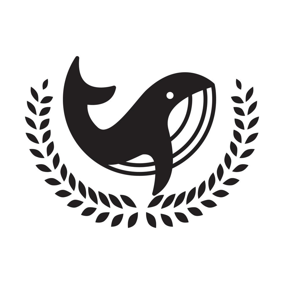 walvis met krans blad logo vector symbool pictogram ontwerp illustratie