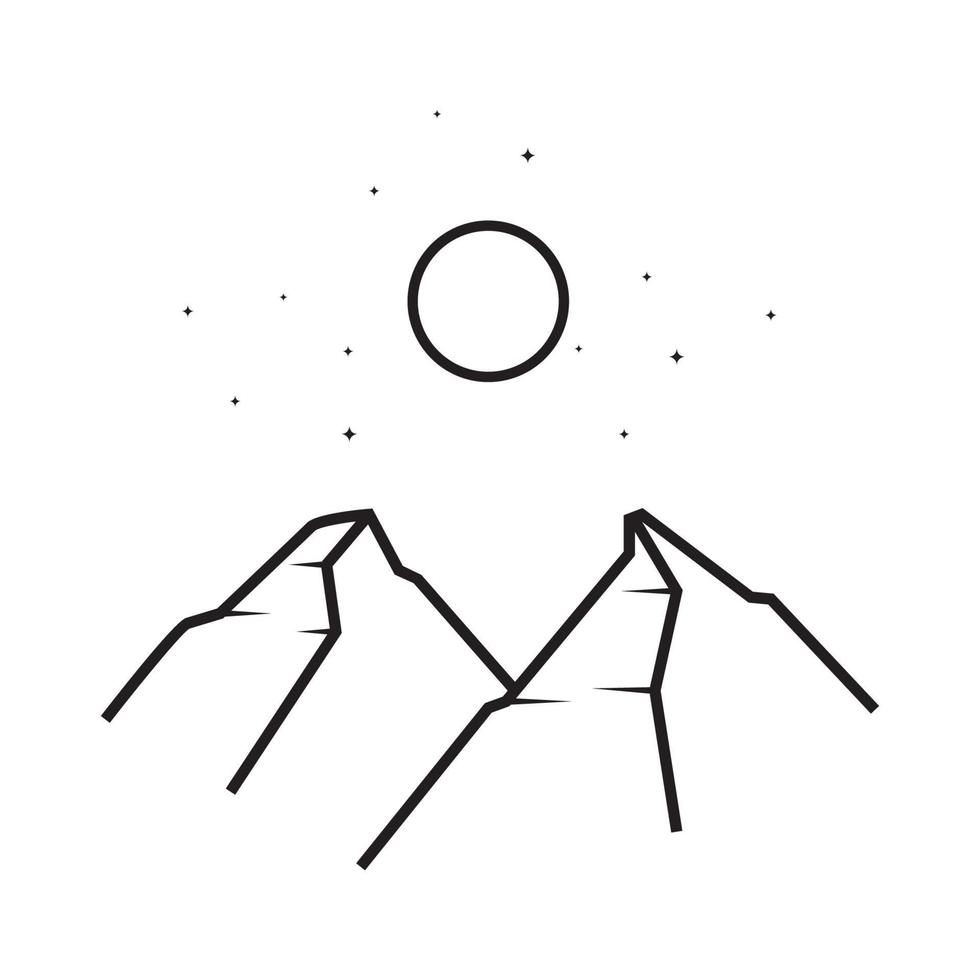 lijnen hipster berg met maan logo vector symbool pictogram ontwerp grafische afbeelding